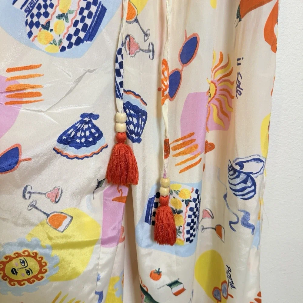 Women's M Strapless Pant Jumpsuit Graphic Italian Riviera Sun Motif Multicolor - Picture 7 of 12